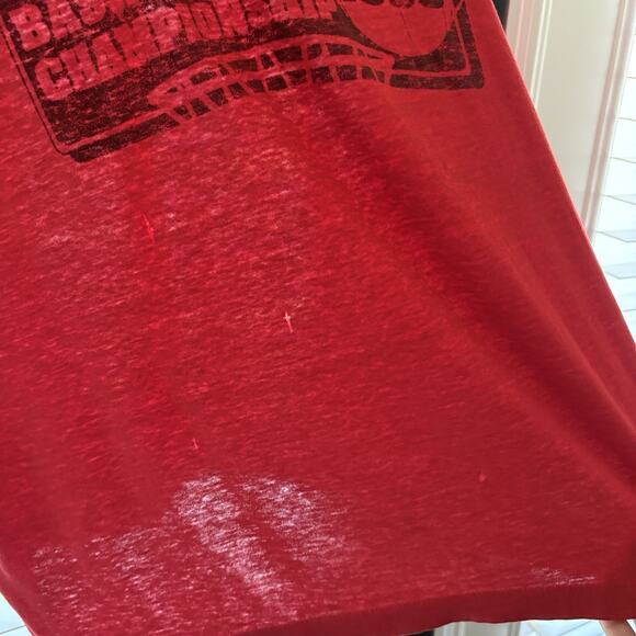 Vintage Paper Thin Distressed Worn Burnout T-Shirt Size XL 1980s Red Kansas - Picture 3 of 7